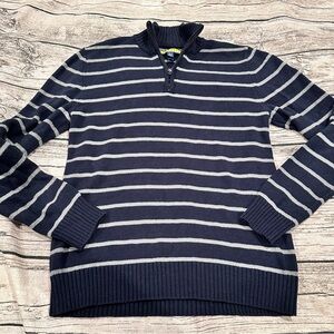 Prince & Fox Men's Striped Quarter ZipSweater in Navy & Gray Size Small